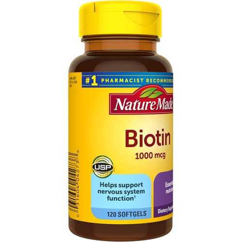  Nature Made Biotin 1000 mcg, Dietary Supplement Supports Healthy Hair & Skin, 120 Softgels, 120 Day Supply