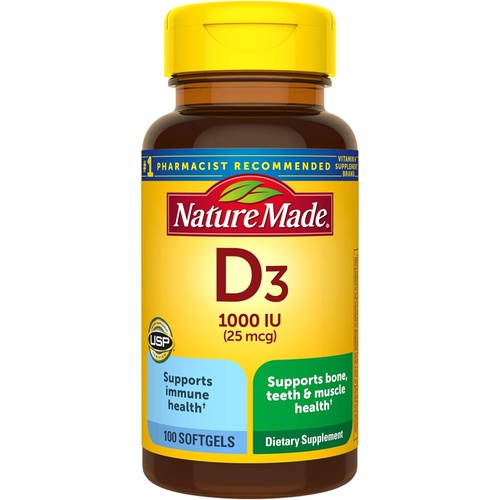  Nature Made Vitamin D3 1000 IU (25 mcg), Dietary Supplement for Bone, Teeth, Muscle and Immune Health Support, 300 Softgels, 300 Day Supply