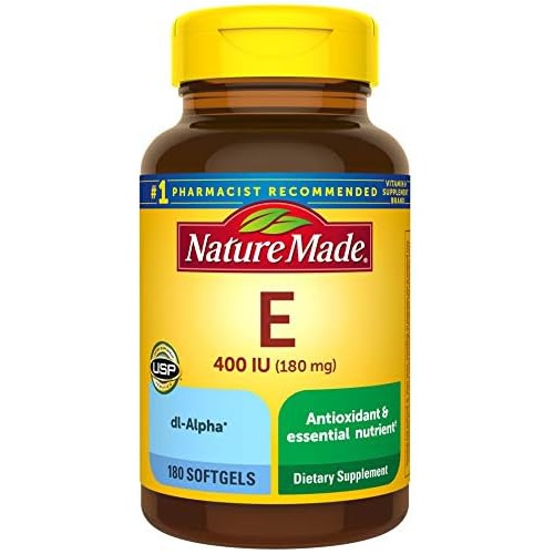  Nature Made Vitamin E 180 mg (400 IU) dl-Alpha, Dietary Supplement for Antioxidant Support, 180 Softgels, 180 Day Supply