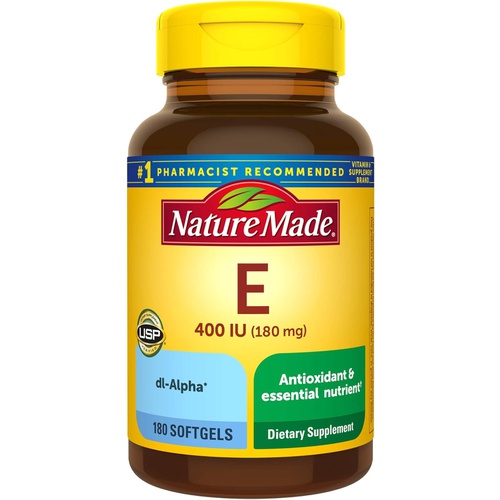  Nature Made Vitamin E 180 mg (400 IU) dl-Alpha, Dietary Supplement for Antioxidant Support, 180 Softgels, 180 Day Supply