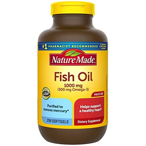  Nature Made Fish Oil 1000 mg, 250 Softgels Value Size, Omega 3 Supplement For Heart Health