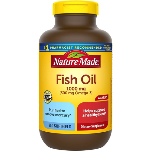  Nature Made Fish Oil 1000 mg, 250 Softgels Value Size, Omega 3 Supplement For Heart Health