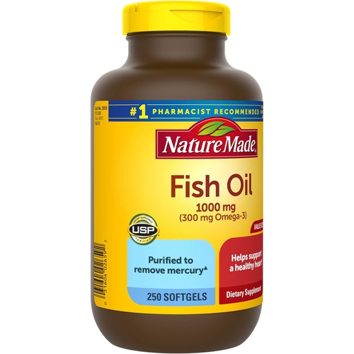  Nature Made Fish Oil 1000 mg, 250 Softgels Value Size, Omega 3 Supplement For Heart Health