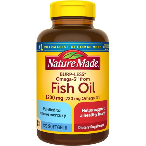  Nature Made Burp Less Omega 3 Fish Oil 1200 mg, Fish Oil Supplements as Ethyl Esters, Omega 3 Fish Oil for Healthy Heart, Brain and Eyes Support, One Per Day, Omega 3 Supplement wi