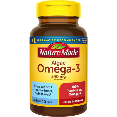  Nature Made Algae 540 mg Omega 3 Supplement, 70 Vegetarian Softgels, A Sustainable, Plant-Based for Healthy Heart, Brain, and Eye Support