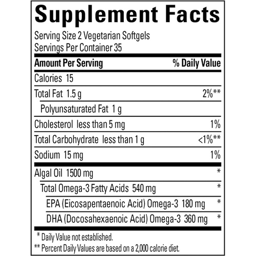  Nature Made Algae 540 mg Omega 3 Supplement, 70 Vegetarian Softgels, A Sustainable, Plant-Based for Healthy Heart, Brain, and Eye Support