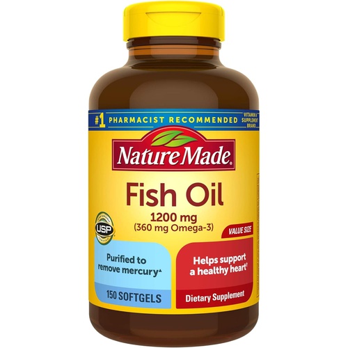  Nature Made Fish Oil 1200 mg Softgels, Fish Oil Supplements, Omega 3 Fish Oil for Healthy Heart Support, Omega 3 Supplement with 150 Softgels, 75 Day Supply