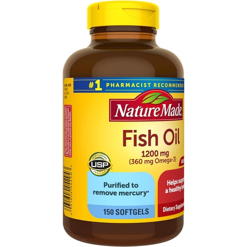  Nature Made Fish Oil 1200 mg Softgels, Fish Oil Supplements, Omega 3 Fish Oil for Healthy Heart Support, Omega 3 Supplement with 150 Softgels, 75 Day Supply