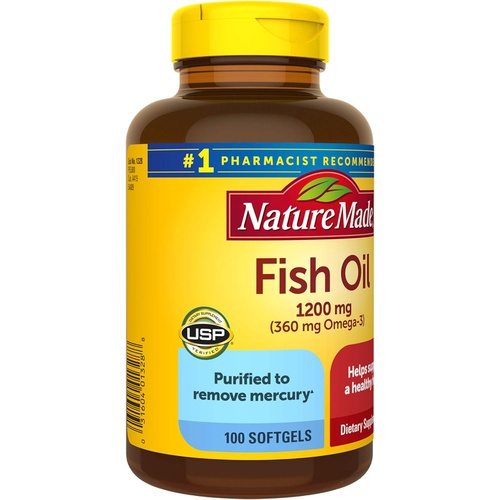  Nature Made Fish Oil 1200 mg Softgels, Fish Oil Supplements, Omega 3 Fish Oil for Healthy Heart Support, Omega 3 Supplement with 100 Softgels, 50 Day Supply