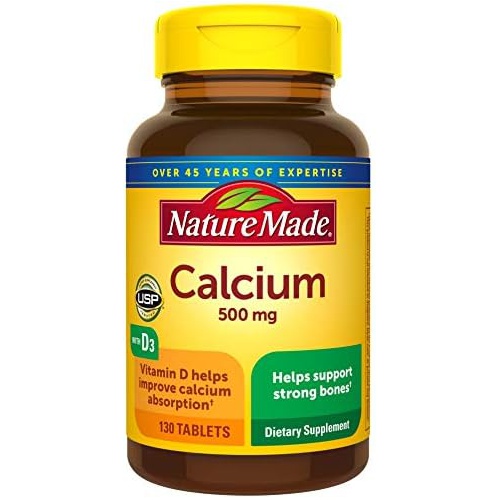  Nature Made Calcium 500 mg with Vitamin D3, Dietary Supplement for Bone Support, 130 Tablets