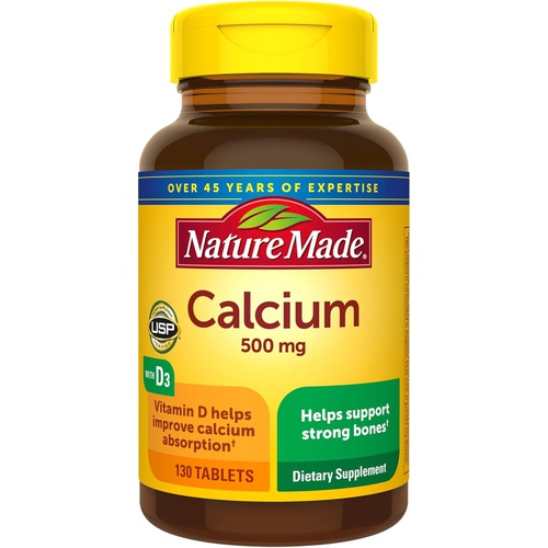  Nature Made Calcium 500 mg with Vitamin D3, Dietary Supplement for Bone Support, 130 Tablets