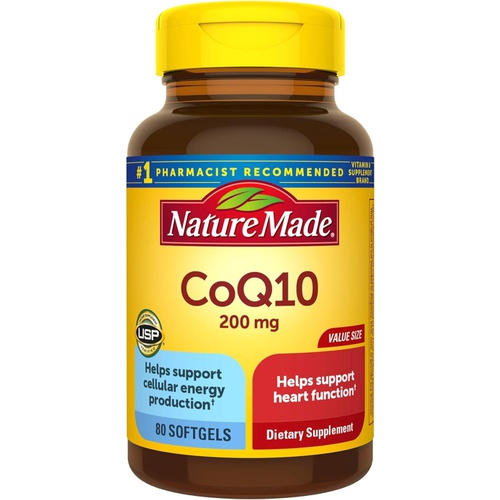  Nature Made CoQ10 200 mg, Dietary Supplement for Heart Health Support, 80 Softgels, 80 Day Supply