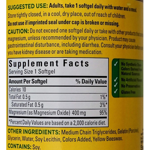  Nature Made Extra-Strength Magnesium 400mg, 180 Dietary Softgels