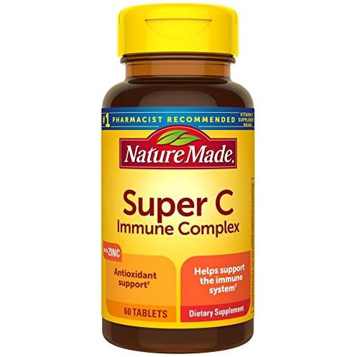  Nature Made Super C with Vitamin D3 and Zinc, Dietary Supplement for Immune Support, 60 Tablets, 60 Day Supply