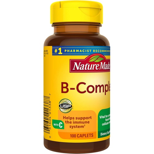  Nature Made B Complex With Vitamin C, Dietary Supplement for Immune System Support, 100 Caplets, 100 Day Supply