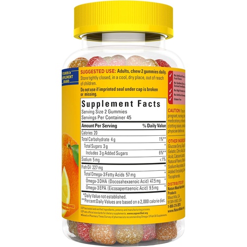  Nature Made Fish Oil Gummies, Omega 3 Fish Oil Supplements, Healthy Heart Support, 90 Gummies, 45 Day Supply