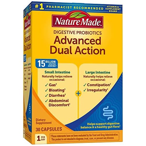  Nature Made Digestive Probiotics Advanced Dual Action, Dietary Supplement for Digestive Health Support, 30 Probiotic Capsules, 30 Day Supply