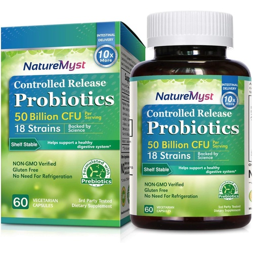  NatureMyst Probiotics 50 Billion per Serving, 18 Probiotic Strains, 60 Veggie Capsules - Non-GMO , Gluten Free
