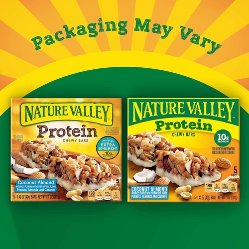  Nature Valley Protein Chewy Granola Bars, Coconut Almond, Gluten Free, 5 Bars