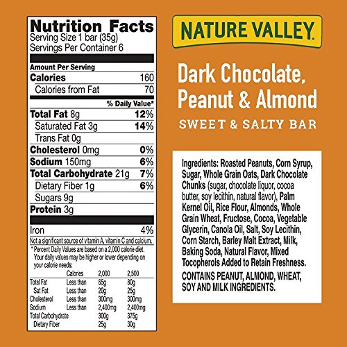  Nature Valley, Sweet & Salty Dark Chocolate Peanut Almond, Bulk Gift (Pack of 6)