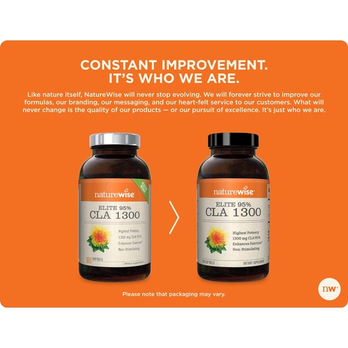 NatureWise CLA 1250 Natural Exercise Enhancement (2 Month Supply), Support Lean Muscle Mass, Promote Energy, Non-Stimulating, Non-GMO, Gluten-Free, 100% Safflower Oil (Packaging Ma