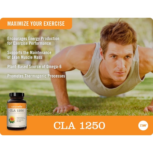  NatureWise CLA 1250 Natural Exercise Enhancement (2 Month Supply), Support Lean Muscle Mass, Promote Energy, Non-Stimulating, Non-GMO, Gluten-Free, 100% Safflower Oil (Packaging Ma