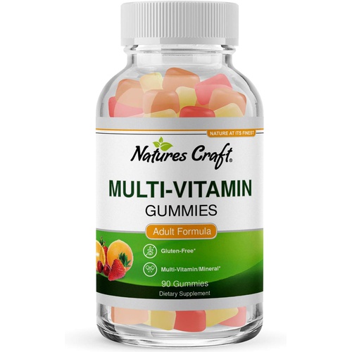  Natures Craft Multivitamin Gummies for Women & Men with the Perfect Blend of Vitamin A C D E B 12 & Zinc Biotin - Gummy Vitamins for Adults to Improve Immunity & Hair Growth - 90 Halal Gluten &