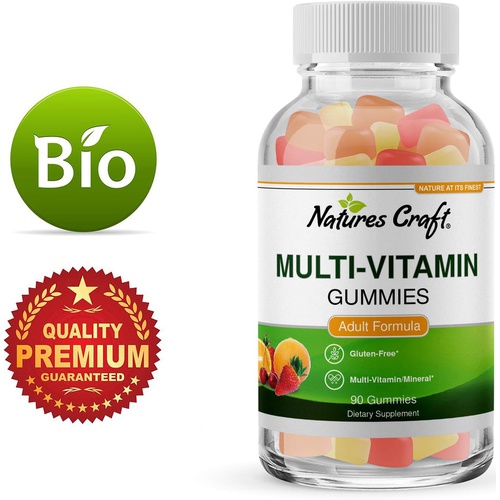  Natures Craft Multivitamin Gummies for Women & Men with the Perfect Blend of Vitamin A C D E B 12 & Zinc Biotin - Gummy Vitamins for Adults to Improve Immunity & Hair Growth - 90 Halal Gluten &