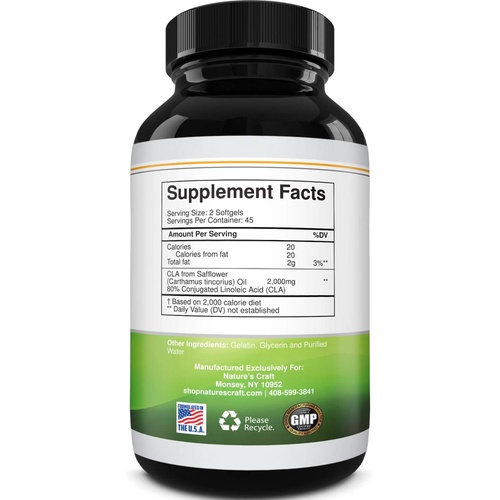  Natures Craft Conjugated Linoleic Acid CLA Supplement - CLA Safflower Oil Lean Muscle Mass Pre Workout Supplement for Men and Women for Natural Muscle Builder - 1560mg CLA Supplements with Essen