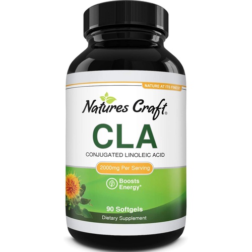  Natures Craft Conjugated Linoleic Acid CLA Supplement - CLA Safflower Oil Lean Muscle Mass Pre Workout Supplement for Men and Women for Natural Muscle Builder - 1560mg CLA Supplements with Essen