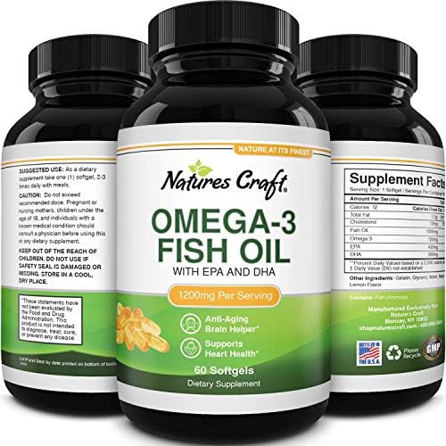  Natures Craft Omega 3 Fish Oil Supplement - EPA DHA Fish Oil Omega 3 Supplement with Immune Booster Brain Vitamins - Burpless Fish Oil 2000 mg for Mood Boost Liver Support and PMS Relief Support