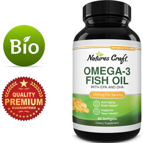  Natures Craft Omega 3 Fish Oil Supplement - EPA DHA Fish Oil Omega 3 Supplement with Immune Booster Brain Vitamins - Burpless Fish Oil 2000 mg for Mood Boost Liver Support and PMS Relief Support