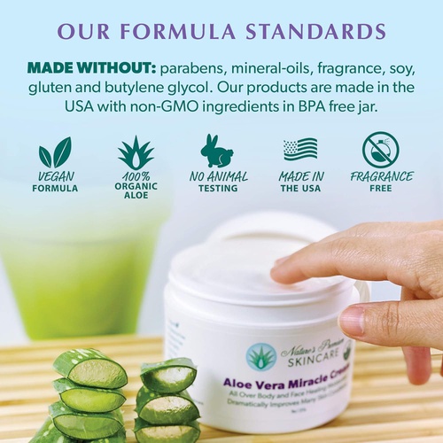  Nature's Premium Skin Care Natural and Organic Face Moisturizer Cream - 100% Organic Aloe Vera - Face Cream for Women - Aloe Vera Cream for Sensitive and Dry Skin - Anti Aging Face Moisturizer for Women and