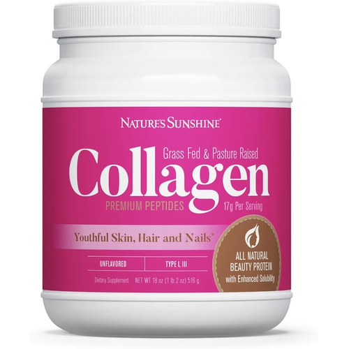  Natures Sunshine Collagen Powder Type I and III Grass Fed and Pasture Raised Premium Bovine Collagen Peptides 18 Oz