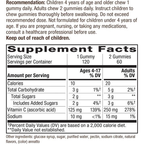  Natures Way Nature’s Way Vitamin C Gummies, For Immune Health, 250 mg per Serving, Orange Flavored, 120 Gummies