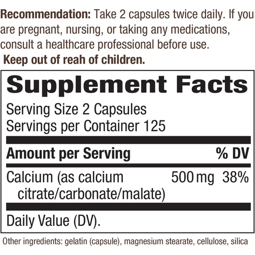  Natures Way Calcium Citrate Complex, 500 mg per serving, 250 Capsules