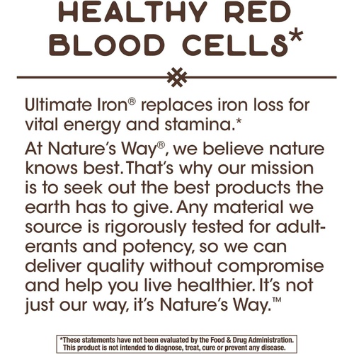  Natures Way Nature’s Way Ultimate Iron Healthy Red Blood Cells* 50 mg per Serving Gluten-Free 90 Softgels