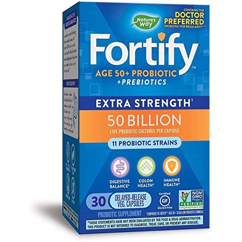  Natures Way Nature’s Way Fortify Age 50+ 50 Billion Daily Probiotic Supplement, 10 Strains, Digestive Health*, Immune Support*, Colon Health*, Non-GMO Project Verified, No Refrigeration Requir