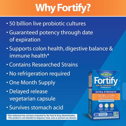  Natures Way Nature’s Way Fortify Age 50+ 50 Billion Daily Probiotic Supplement, 10 Strains, Digestive Health*, Immune Support*, Colon Health*, Non-GMO Project Verified, No Refrigeration Requir