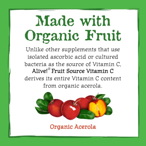  Natures Way Alive! Fruit Source Vitamin C, Made with Organic Acerola, 120 Count