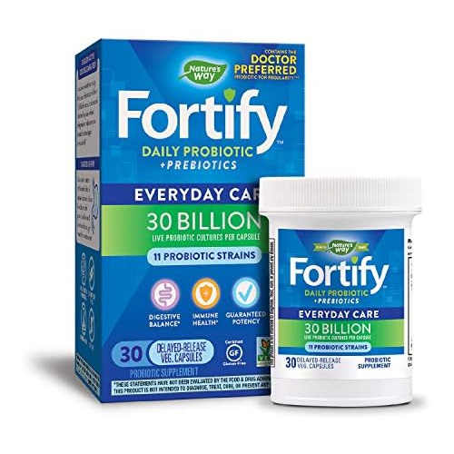  Natures Way Nature’s Way Fortify Daily Probiotic for Adults, 30 Billion Live Cultures, 10 Strains, Prebiotics, 30 Capsules