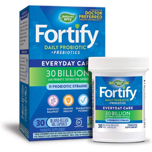  Natures Way Nature’s Way Fortify Daily Probiotic for Adults, 30 Billion Live Cultures, 10 Strains, Prebiotics, 30 Capsules