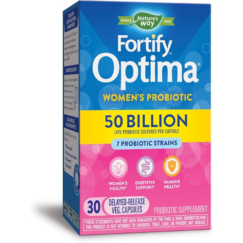  Natures Way Nature’s Way Fortify Optima Women’s 50 Billion Daily Probiotic Supplement, 7 Probiotic Strains, Digestive Support*, Immune Health*, Women’s Health*, No Refrigeration Required, 30 C