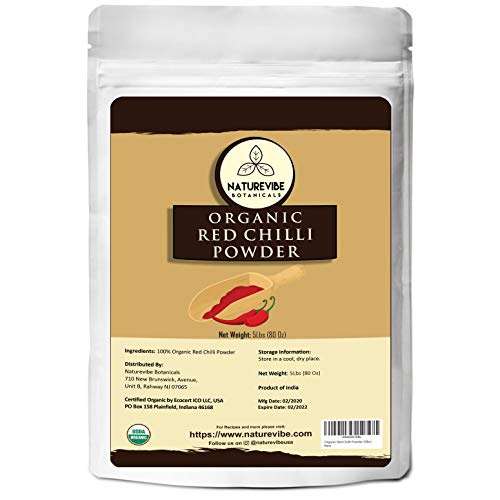  Naturevibe Botanicals Organic Red Chilli Powder, 5lbs | Capsicum annuum | Non GMO & Gluten Free | Adds Flavor and Spice (80 ounces)