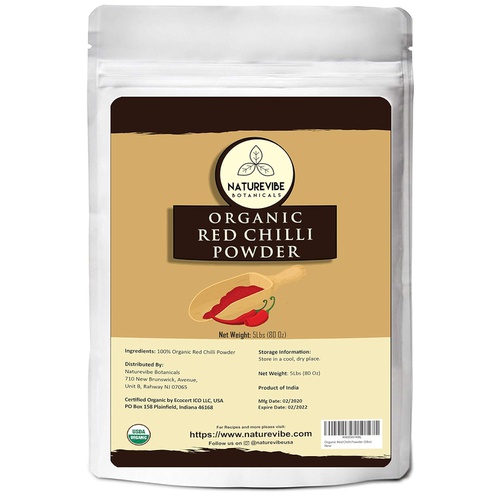  Naturevibe Botanicals Organic Red Chilli Powder, 5lbs | Capsicum annuum | Non GMO & Gluten Free | Adds Flavor and Spice (80 ounces)