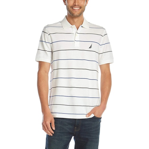 노티카 Nautica Mens Classic Fit Short Sleeve 100% Cotton Pique Stripe Polo Shirt