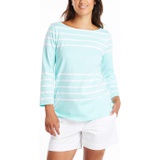 Nautica Womens Boatneck 3/4 Sleeve 100% Cotton Shirt