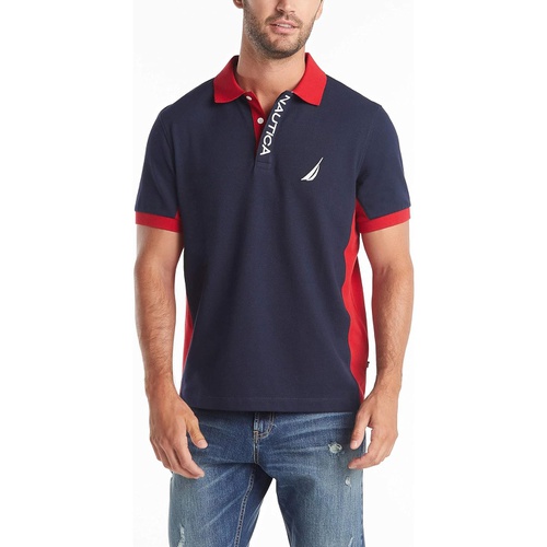 노티카 Nautica Mens Short Sleeve Color Block Performance Pique Polo Shirt