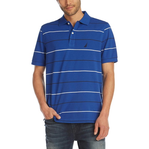 노티카 Nautica Mens Classic Fit Short Sleeve 100% Cotton Pique Stripe Polo Shirt