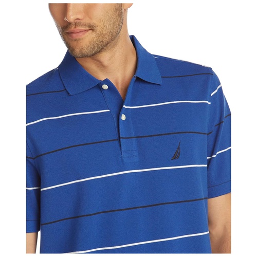 노티카 Nautica Mens Classic Fit Short Sleeve 100% Cotton Pique Stripe Polo Shirt